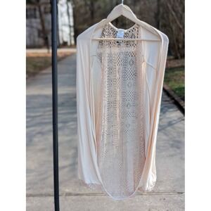 Easel Cream Crochet Back Cape Cardigan NWT Small Boho Kimono Duster Sweater